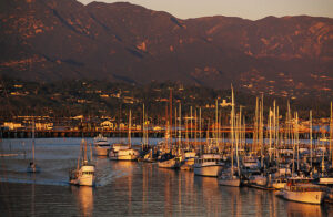 Santa Barbara Harbor at Sunset in California.